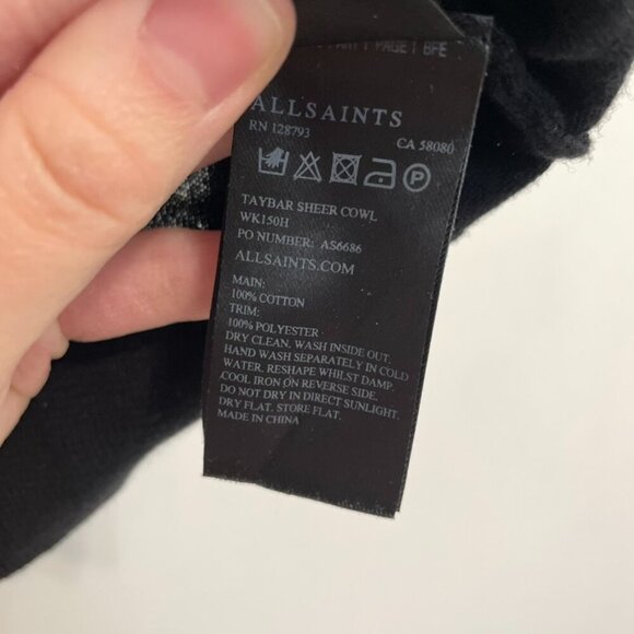 ALL SAINTS ALLSAINTS Taybar Sheer Cowl Knit Top Black Mixed Media 3/4 Sleeve M - Picture 11 of 15